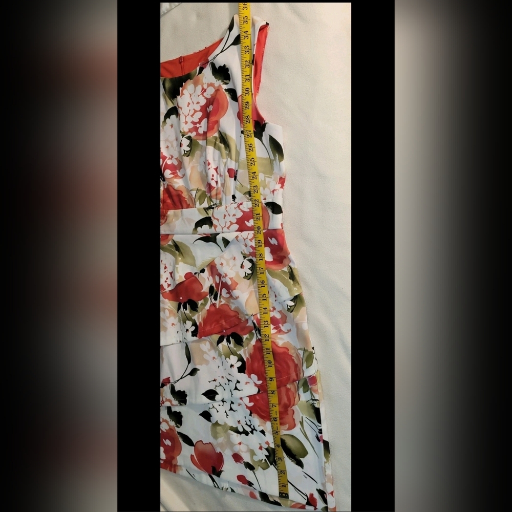 Dressbarn Sleeveless Tiered White Orange Knee Length Sz 14 Petite Women's - Picture 6 of 8